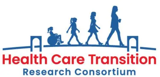 A blue and red logo for health care transitions.